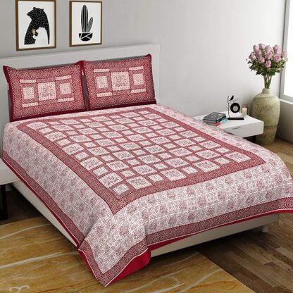 Pure Cotton Printed King Size Double Bed Sheet with 2 Pillow Covers - Image 2