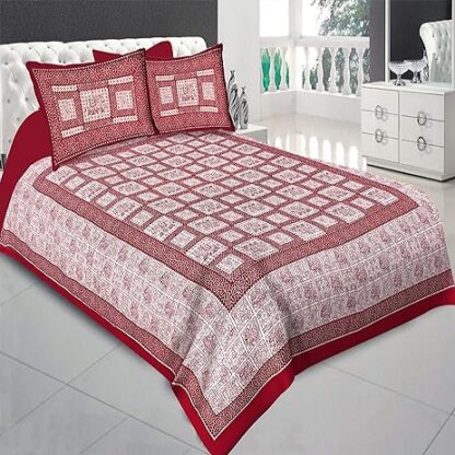 Pure Cotton Printed King Size Double Bed Sheet with 2 Pillow Covers