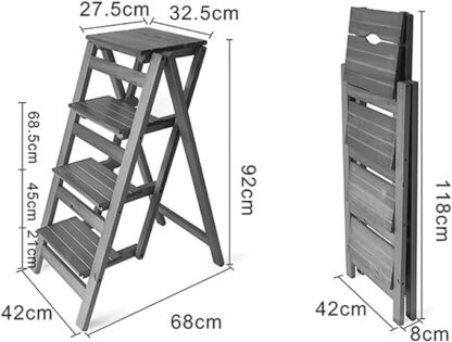 Foldable 4 Tread Wooden Stepstool Ladder - Image 2