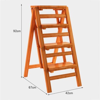 Foldable 4 Tread Wooden Stepstool Ladder - Image 5