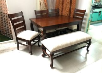 6 Seater Brown Wooden Dining Table Set