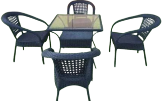 Rattan Blue 4 Seater Wicker Table Chair Set