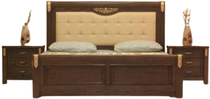 Teak Wood Brown King Size Double Bed with Storage