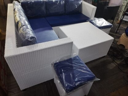 L Shape White Rattan Sofa